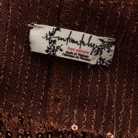 Free People Rush Top Long Sleeve Sequin Shirt Hot Chocolate Brown Size Large New - Picture 4 of 7